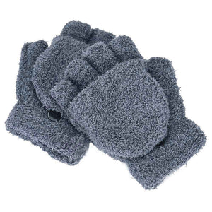 Practical and Warm Coral Fleece Half-finger Gloves, with Mitten Cap for FulL Cover When Needed in Assorted Colours - BELLADONNA