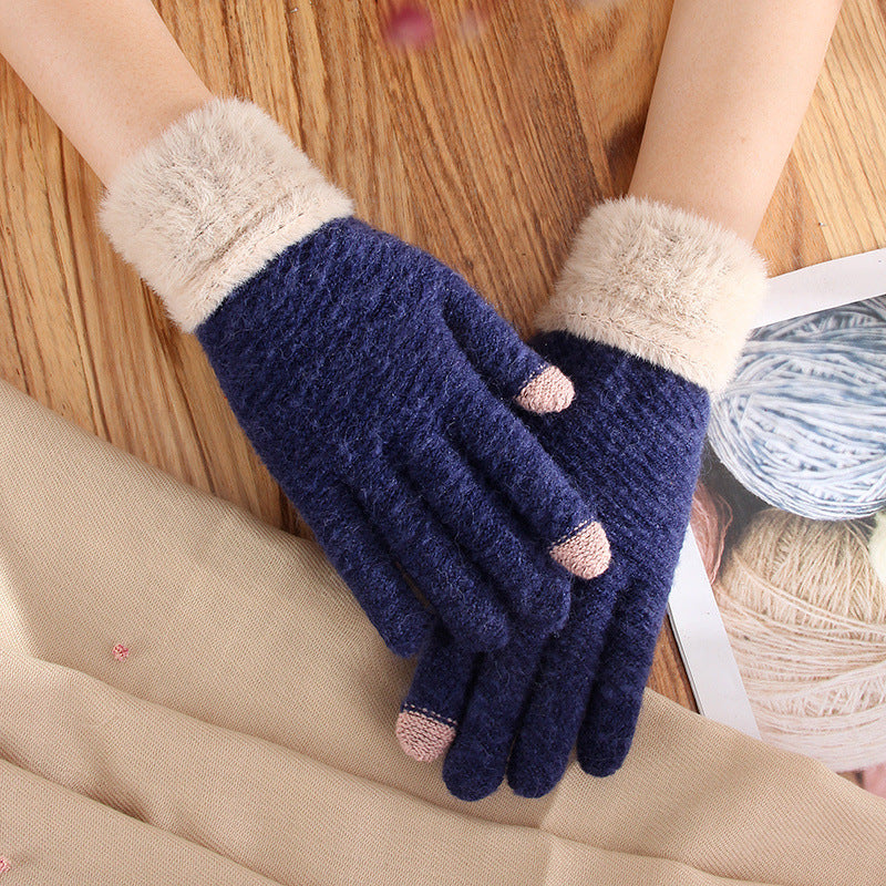 Ladies Winter Warm Knitted Mink-like Furry and Touch Screen Gloves - BELLADONNA