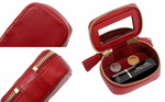 Genuine Leather Mini Portable Lipstick Case with Mirror for Handbag in Assorted Colours - BELLADONNA