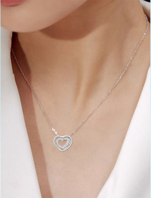 Heart To Heart AAA White Cubic Zirconia S925 Sterling Silver Pendant Necklace in White or Rose Gold
