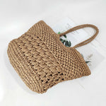 Handmade Openwork Crocheted Straw Fully Lined Shopping Bag Vacations, Beach in Two Natural Tones