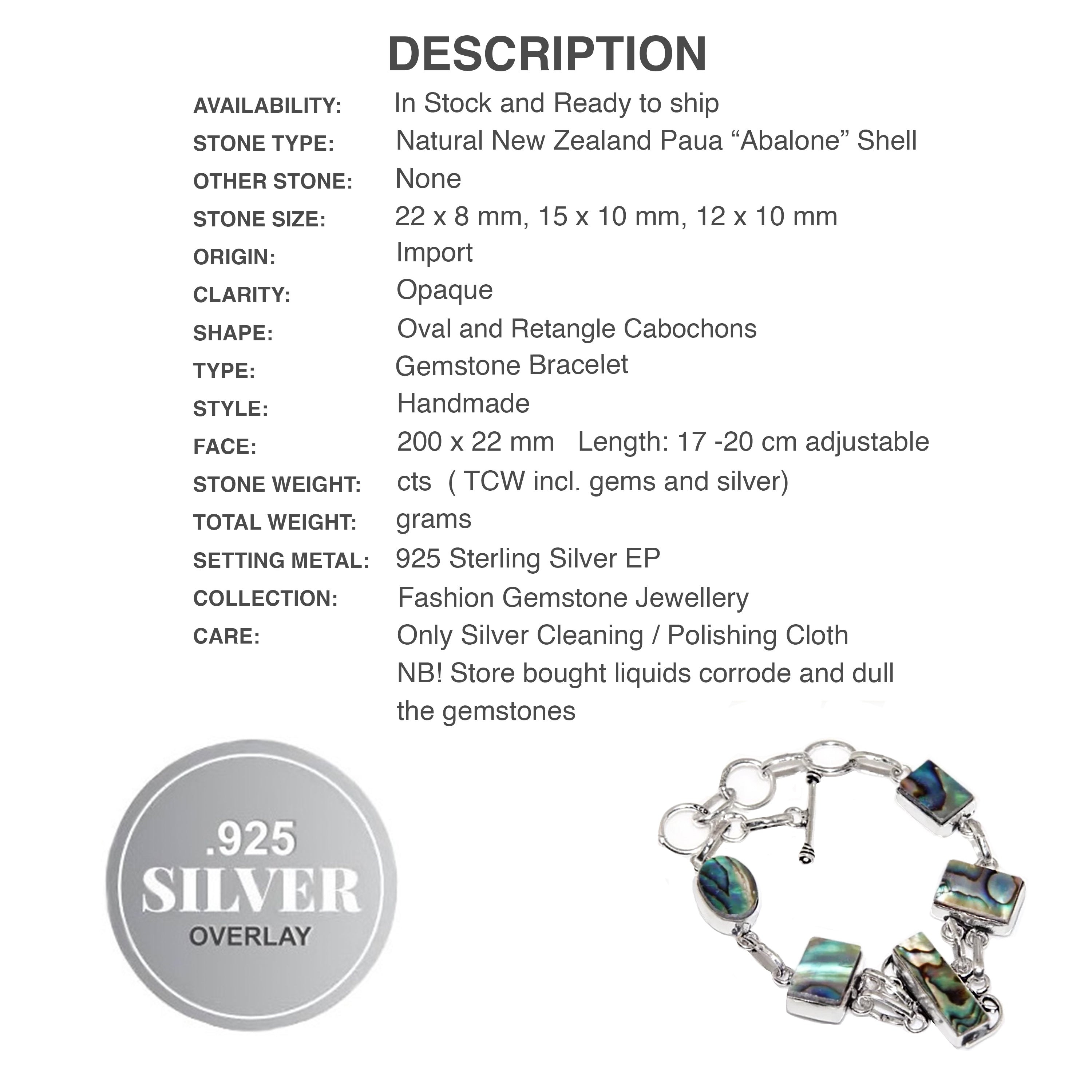 New Zealand Abalone Shell In .925 Sterling Silver Bracelet