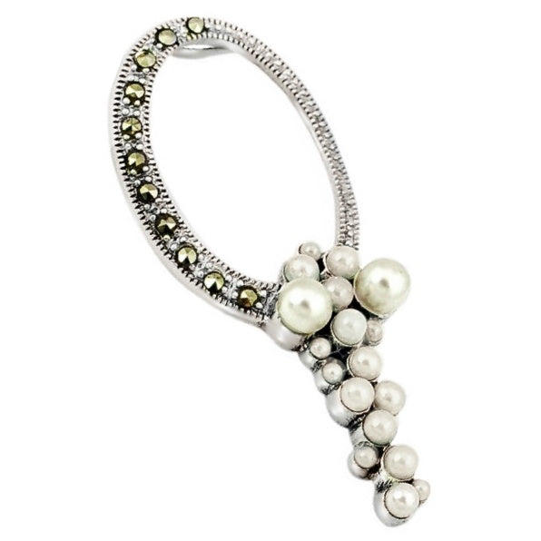 Natural White Pearl Marcasite,Solid .925 Sterling Silver Pendant