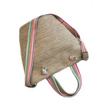 Large Capacity Straw Bag With Candy Stripe Shoulder Strap and Handles - BELLADONNA