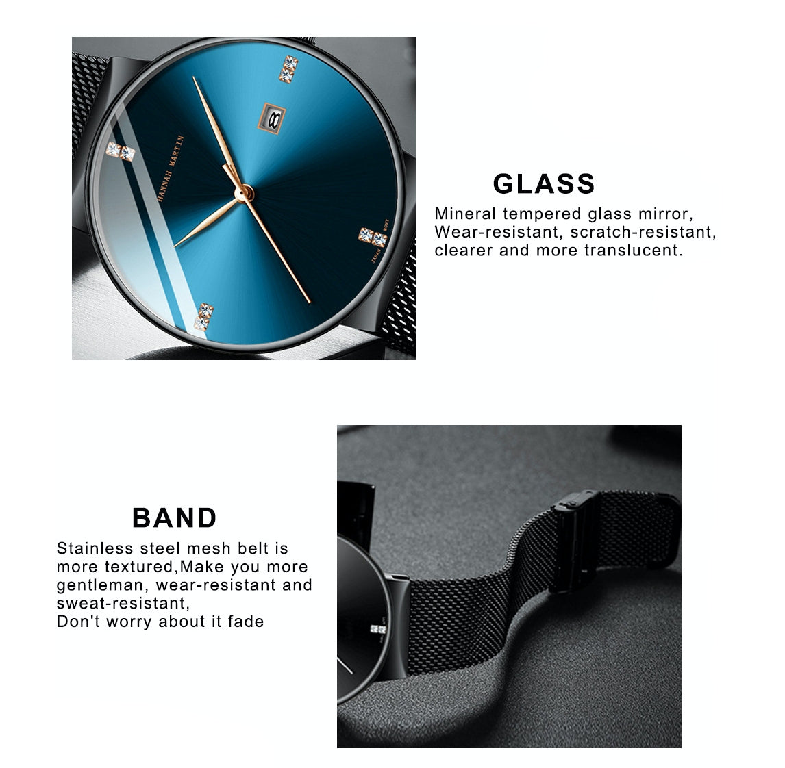 Mens Stylish Quartz Calendar Watch With Stainless Steel Watch Strap - BELLADONNA