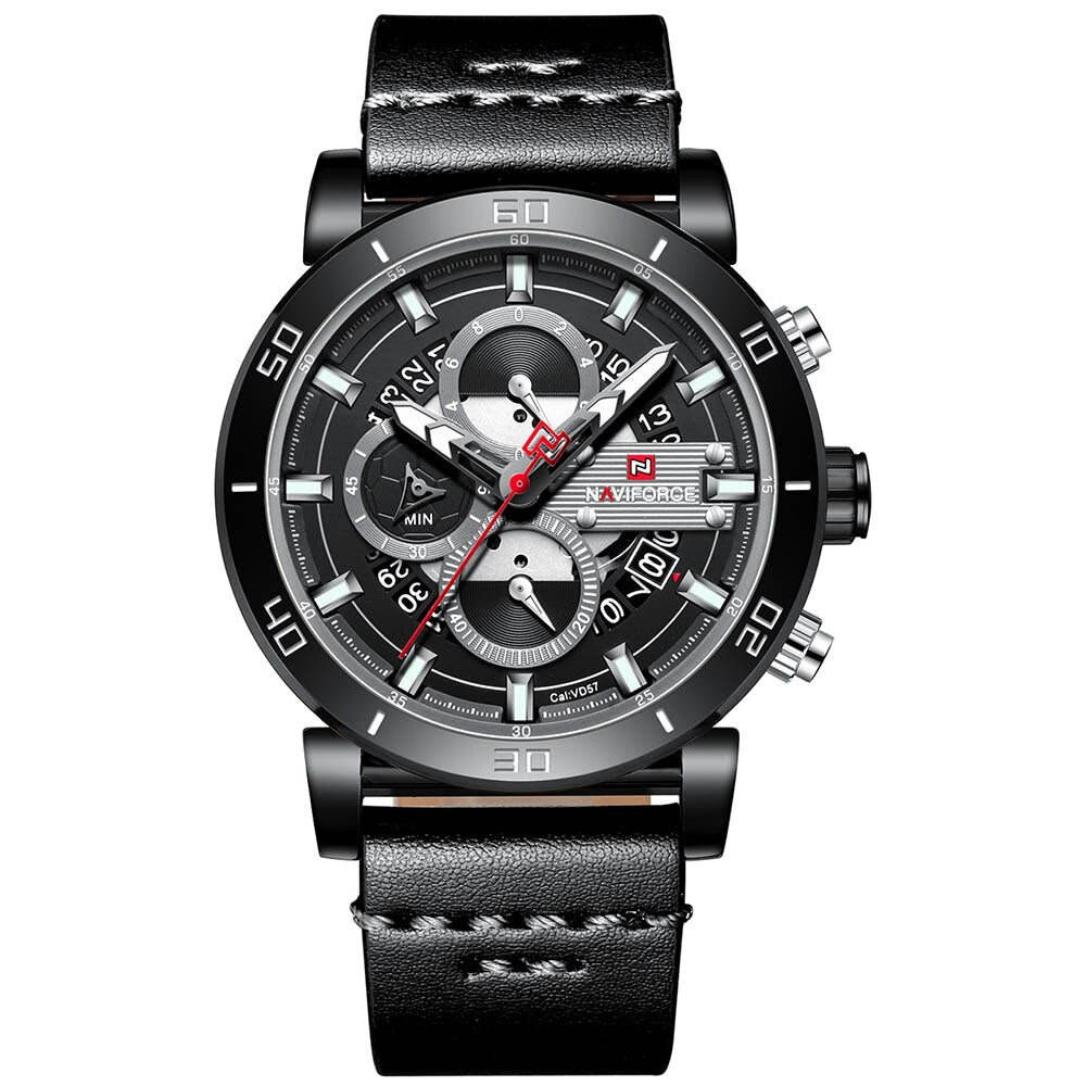 Naviforce Masculine Quartz Men's Wristwatch and Leather Watch Strap in Assorted Colours - BELLADONNA