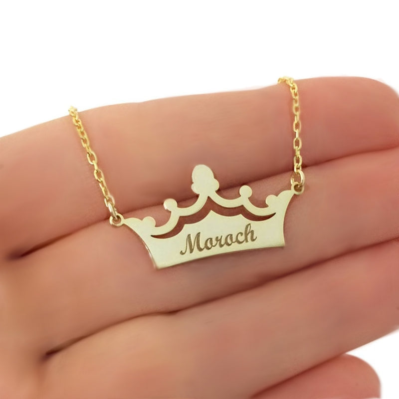 Elegant Fit for a Queen or Princess Crown Custom Necklace with Personalized Name - BELLADONNA