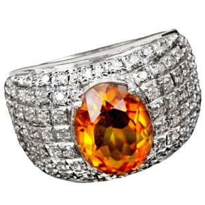 Deluxe Natural Unheated Cognac Citrine Solid .925 Sterling Silver 14K White Gold Ring Size 6.75 or N 1/2 - BELLADONNA