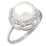 6.09 ct Natural White Pearl , White Topaz Solid .925 Sterling Silver Ring Size 8 or Q - BELLADONNA