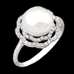 6.09 ct Natural White Pearl , White Topaz Solid .925 Sterling Silver Ring Size 8 - BELLADONNA