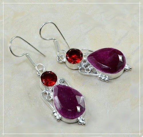 Indian Cherry Ruby, Earrings Set in .925 Silver - BELLADONNA