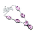 Exquisite Faceted Pink Topaz Gemstone .925 Silver Necklace - BELLADONNA