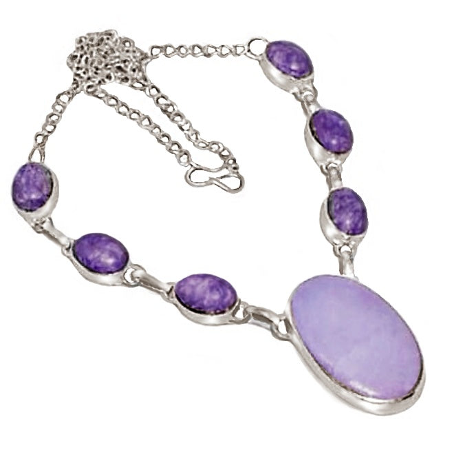Lavender Mosaic Jasper, Candy Quartz Gemstone .925 Sterling Silver Necklace - BELLADONNA