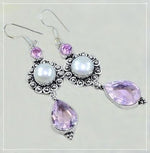 Beautiful Faceted Pastel Pink Topaz, River Pearl Gemstone .925 Silver Earrings - BELLADONNA
