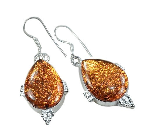 Copper Tone Dichroic Glass Gemstone  .925 Sterling Silver Earrings - BELLADONNA