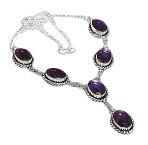 Natural Purple Amethyst Gemstone .925 Silver Necklace - BELLADONNA