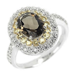 Natural AAA Smoky Quartz, Citrine, White Cz Solid .925 Sterling Silver Ring 7.5 - BELLADONNA