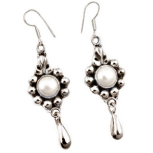 5.28 Cts Natural White Pearl , Solid .925 Sterling Silver Earrings - BELLADONNA