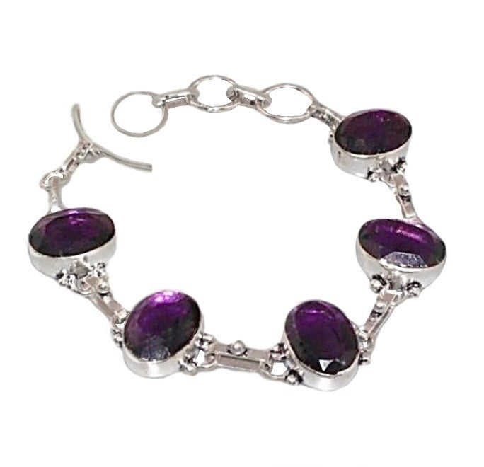 Natural Purple Amethyst Gemstone 925 Silver Bracelet - BELLADONNA