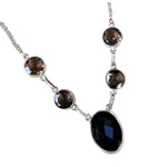 Smoky Topaz and Black Onyx Gemstone 925 Silver Necklace - BELLADONNA