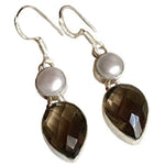 Smoky Topaz Pears, Pearl Gemstone .925 Silver Earrings - BELLADONNA