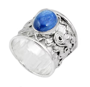 4.09 cts Natural Blue Kyanite Gemstone Solid .925 Sterling Silver Ring Size US 6.5 - BELLADONNA