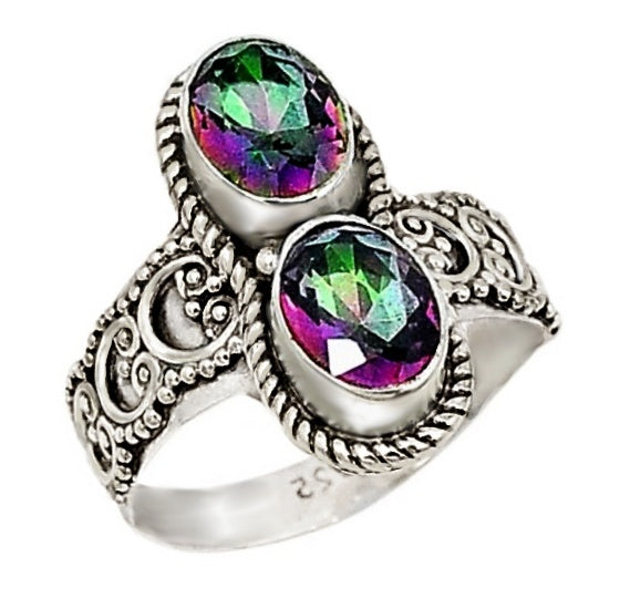 4.17 Cts Multi -Colour Rainbow Topaz, Ring In Solid .925 Sterling Silver. Size 8 - BELLADONNA