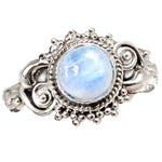 Natural Rainbow Moonstone Ring Solid .925 Silver Size 9 or R - BELLADONNA