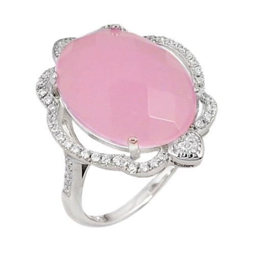Turkey - Istanbul 13.98 cts Faceted Pink Chalcedony, White Topaz Solid.925 Sterling Silver Ring Size 8 - BELLADONNA