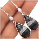 Natural Botswana Agate, Pearl Gemstone Solid.925 Sterling Silver Earrings - BELLADONNA