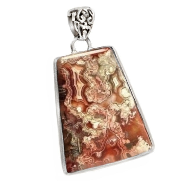 Magnificent Mexican Laguna Lace Agate Gemstone Solid .925 Sterling Silver Pendant - BELLADONNA