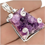 75.46 Cts Natural Purple Amethyst Druzy Cluster Gemstone 925 Silver Pendant - BELLADONNA