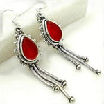 Trendy Red Onyx Pears Gemstone Set In Solid .925 Sterling Silver Earrings - BELLADONNA