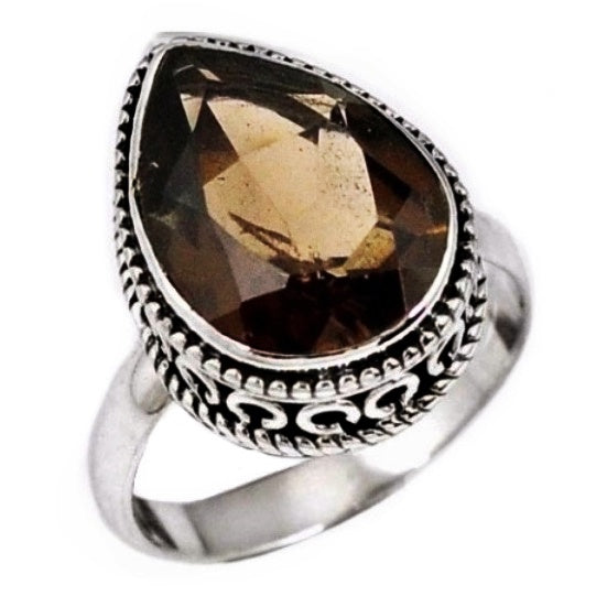 5.25 Cts Natural Smoky Topaz 100% .925 Solid Sterling Silver Ring Size 6.5 - BELLADONNA