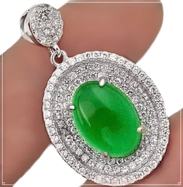 11.61 Cts Natural Green Chalcedony, White Topaz Solid .925 Silver Pendant - BELLADONNA