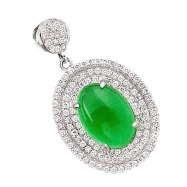 11.61 Cts Natural Green Chalcedony, White Topaz Solid .925 Silver Pendant - BELLADONNA