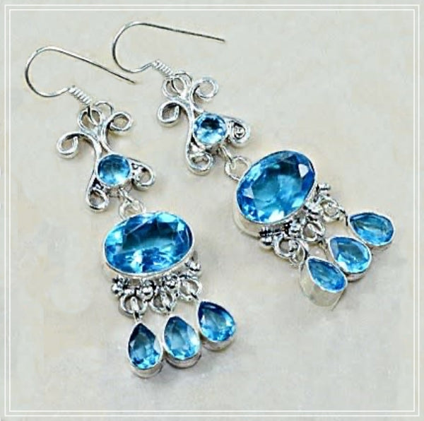 Exceptional Blue Topaz Gemstone .925 Sterling Silver Earrings - BELLADONNA