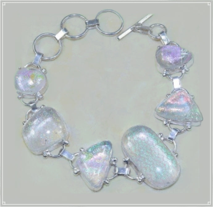 Iridecent Beauty Aqua Dichroic Glass.925 Silver Bracelet - BELLADONNA
