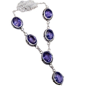 Natural Purple Amethyst Gemstone 925 Silver Necklace And Earrings - BELLADONNA