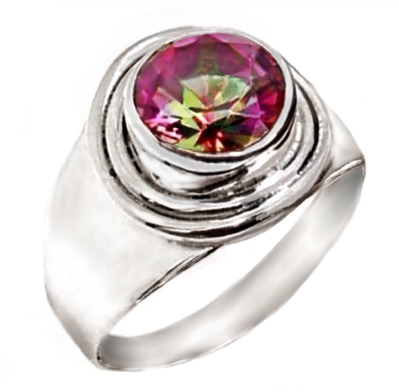 4.19 Cts Multi -Colour Rainbow Topaz, Ring In Solid .925 Sterling Silver. Size 8 - BELLADONNA