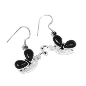 Natural Black Onyx Butterfly Design Solid .925 Sterling Silver Earrings - BELLADONNA