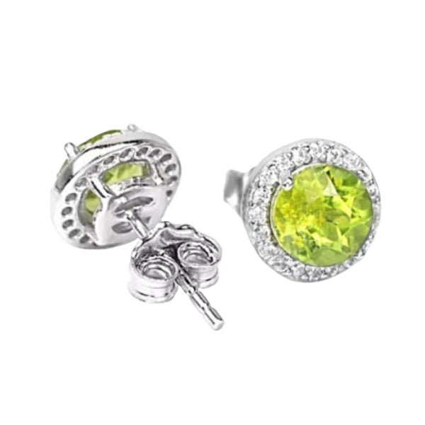 Natural Unheated Peridot, White Cubic Z Gemstone Solid .925 Sterling Silver Earrings - BELLADONNA