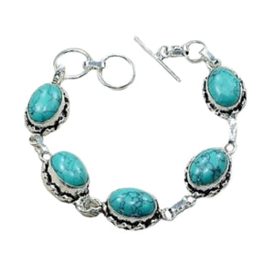 Turquoise Blue Gemstone Gemstone 925 Silver Bracelet - BELLADONNA