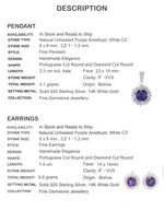 Natural Purple Amethyst, White Cubic Zirconia .925 Sterling Silver Pendant and Earrings Set - BELLADONNA