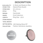 Handmade Natural Rose Quartz Oval Gemstone .925 Sterling Silver Ring Size 8 - BELLADONNA