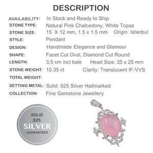 Turkey - Istanbul 10.35 Cts Pink Chalcedony, White Topaz Pendant Solid.925 Sterling Silver - BELLADONNA