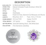 Brazilian AAA Natural Purple Amethyst, White Cz Solid .925 Sterling Silver Ring Size US 7 - BELLADONNA