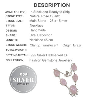 Feminine Pink Rose Quartz Necklace .925 Sterling Silver - BELLADONNA