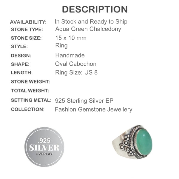 Soft Green Chalcedony Gemstone .925 Silver Ring US 8 - BELLADONNA