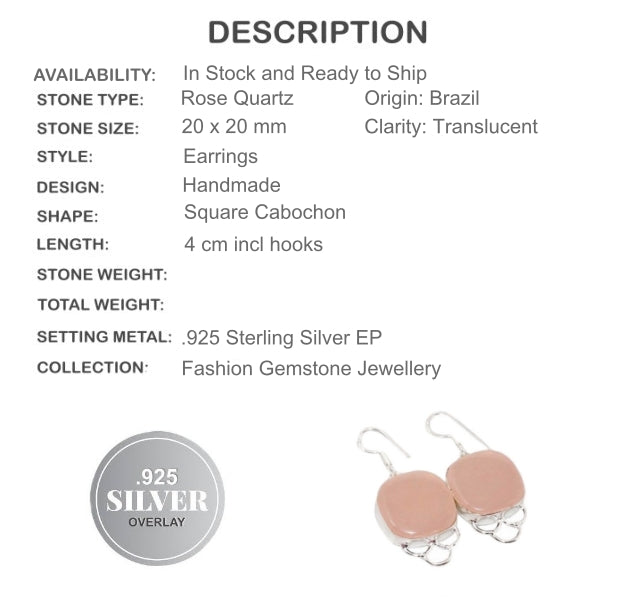 Lovely Feminine Pink Rose Quartz .925 Silver Earrings - BELLADONNA